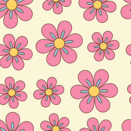 Groovy style simple flowers seamless pattern.のイラスト素材