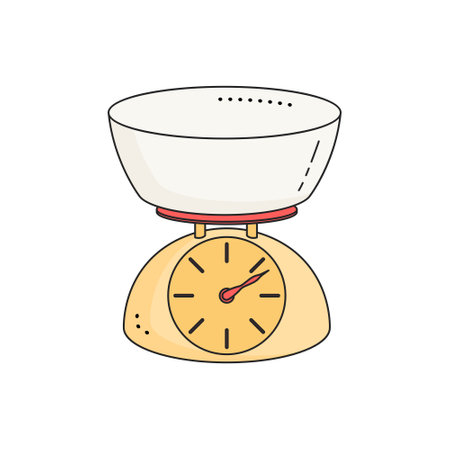 Kitchen scales. Kitchenware element. Kitchen utensil and tool. Doodle style.のイラスト素材