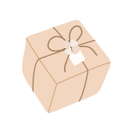 Christmas gift box with cotton. flat cartoon style.のイラスト素材
