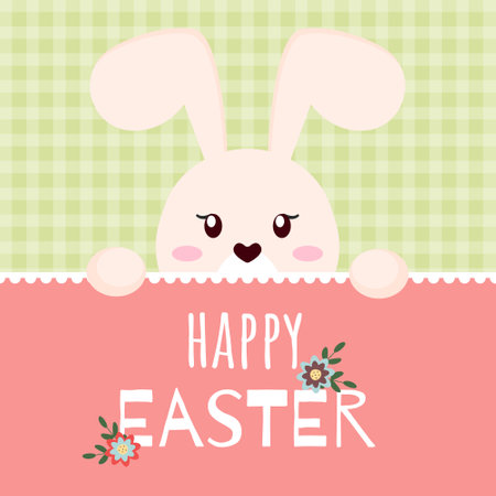 Happy Easter greeting card template. Cute bunny. cartoon style.のイラスト素材