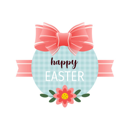 Happy Easter gift tag and label with cute cartoon bow and flowerのイラスト素材
