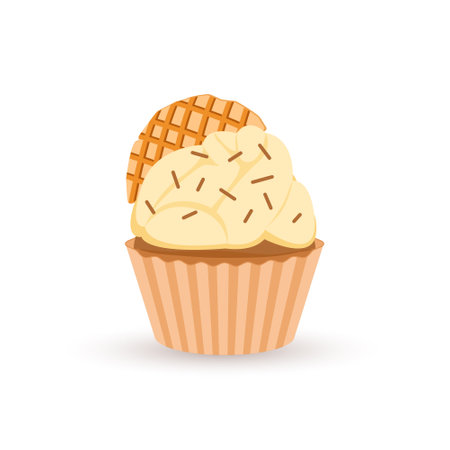 Cute cupcake with waffles isolated on whiteのイラスト素材