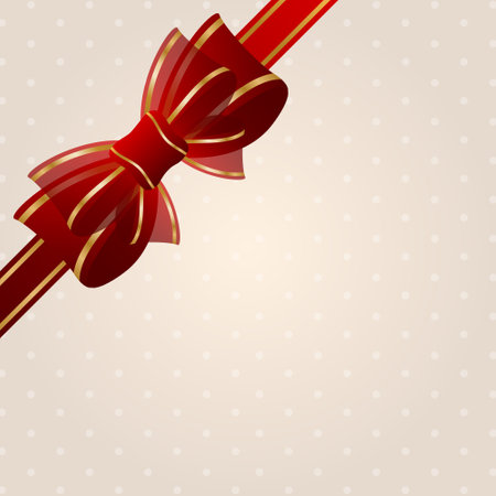 Red silk bow with ribbon. vector illustration.のイラスト素材