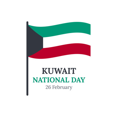 Kuwait National Day poster. 25 Feb. Celebration of Kuwait's National Day on February 26. Colors of Kuwait's flag. vector illustration.のイラスト素材