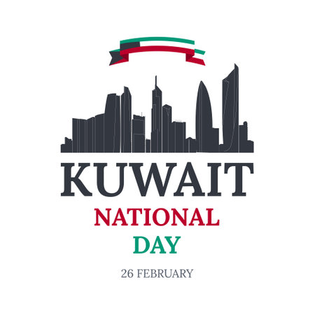 Kuwait National Day poster. 25 Feb. Celebration of Kuwait's National Day on February 26. Colors of Kuwait's flag. vector illustration.のイラスト素材