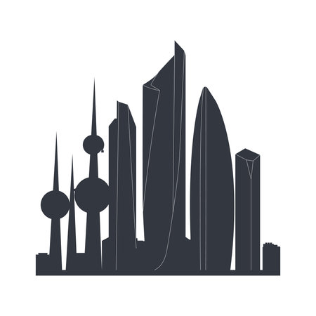 Kuwait city skyline horizontal banner. Black and white silhouette of Kuwait city. vector illustrationのイラスト素材