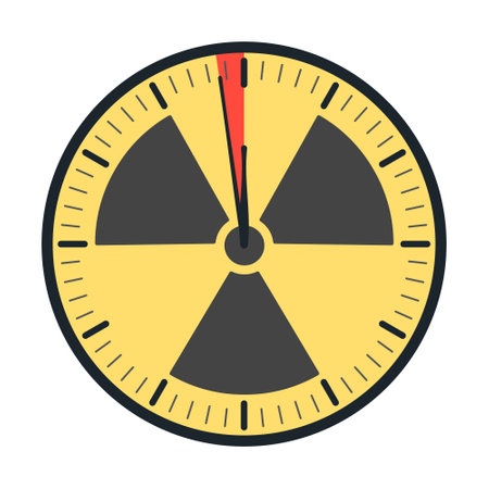 Doomsday alarm poster with radiation symbol. Doomsday clock. Symbol of global catastrophe, apocalypse sign. Flat vector illustration.のイラスト素材