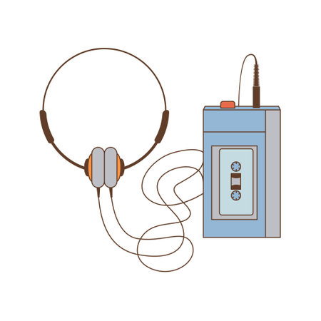 Portable audio cassette player with headphones isolated on white background. Back to 90s. Nostalgia for 1990s element. retro style.のイラスト素材