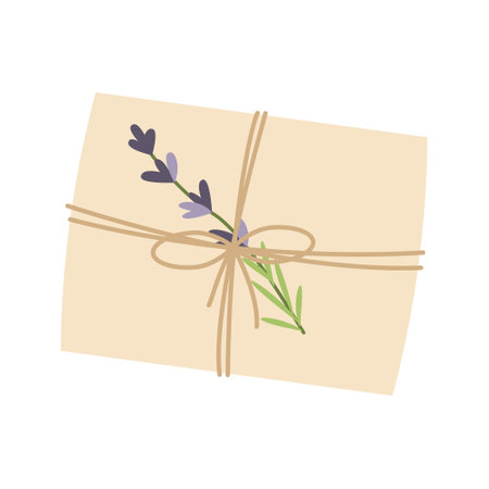 Envelope with hand drawn lavender flowers. vector illustration. simple flat style.のイラスト素材