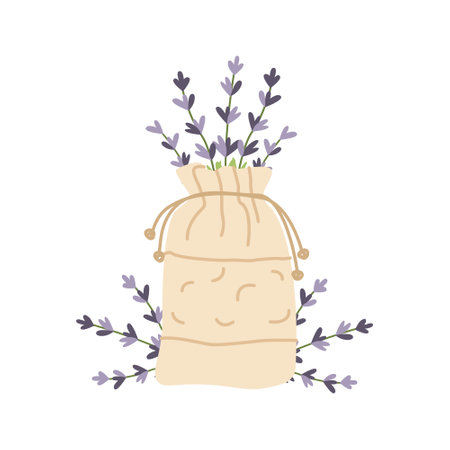 Aroma sachet with lavender flowers. vector illustration. simple flat style.のイラスト素材