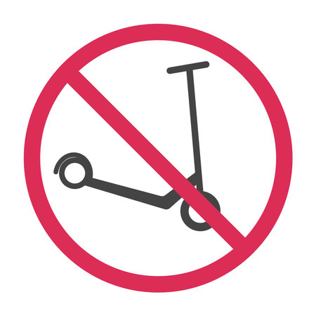 No scooters sign iin red round frame. Vector illustrationのイラスト素材