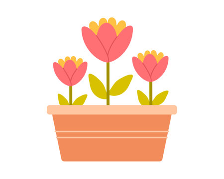 Pot with spring flowers. Cute vector illustration for spring design. Flat style vector illustrationのイラスト素材