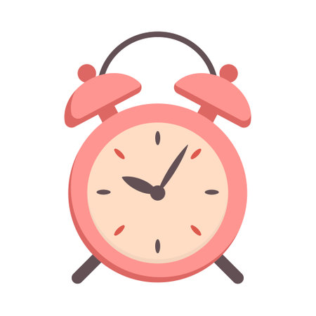 Pink alarm clock isolated on white background. Cute flat styleのイラスト素材