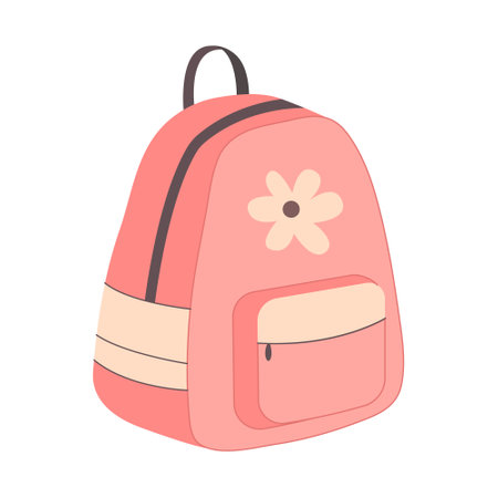 Pink school backpack isolated on white background. Cute flat styleのイラスト素材