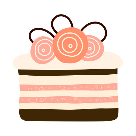 Birthday cake isolated on white background. Design for invitation or greeting card, poster. Flat hand drawn styleのイラスト素材