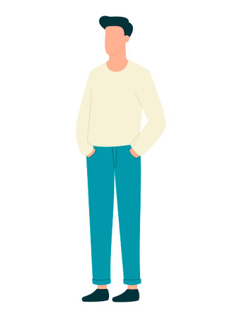 Young man in sweater isolated on white background. Flat style without face. Vector illustration. Flat faceless style. Vector illustrationのイラスト素材