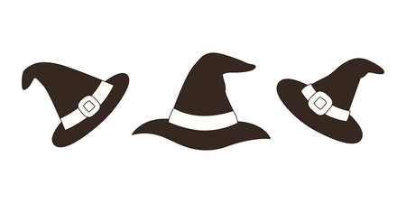 Witch hat set isolated on white background. Doodle style. Halloween party elementのイラスト素材