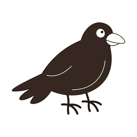 Crow for Halloween design isolated on white background. Halloween party element. Doodle hand drawn style.のイラスト素材