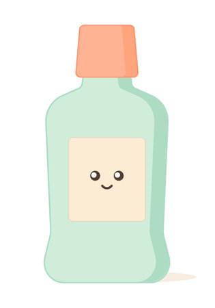 Mouthwash isolated on white background. Oral and teeth care conception. Dental hygiene. Cute flat styleのイラスト素材