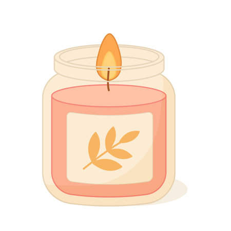 Decorative aroma candle in glass jar isolated on white background. Cute simple flat style, vector illustrationのイラスト素材