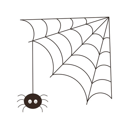 Black spider web silhouette for Halloween design isolated on white background. Halloween party element. Doodle hand drawn style.のイラスト素材