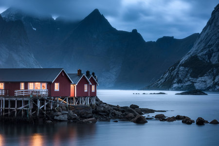 Blue fjord sceneryの写真素材