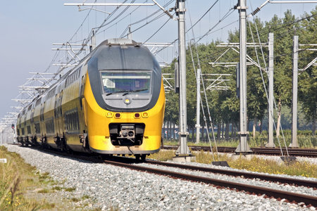 Train running in the countryside from the Netherlands