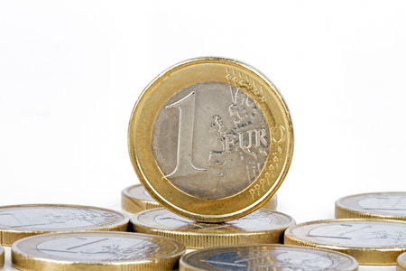 One euro coin on a white backgroundの写真素材