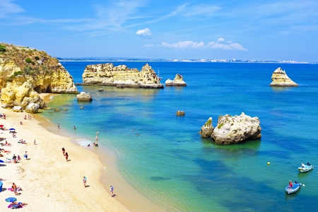 Natural rocks and beaches at Lagos Portugalのeditorial素材