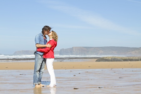 Couple in love at the beachの写真素材