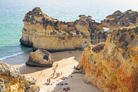 Natural rocks at praia Tres Irmaos in the Algarve in Portugalの写真素材
