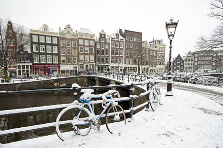 Snowy Amsterdam in the Netherlands in winterの写真素材