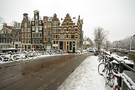 Snowy Amsterdam in the Netherlands in winterの写真素材