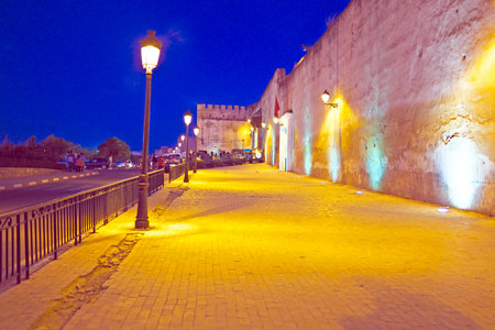Street in Fes by night in Morocco