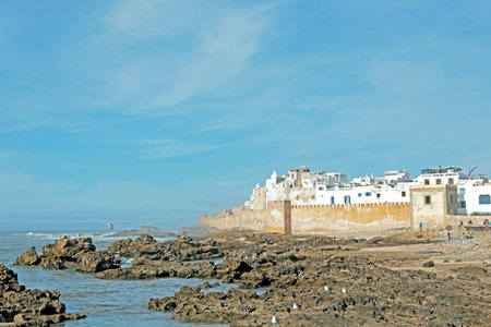 Essaouira Fortress, Morocco. Essaouira is a city in the western Moroccan economic region of Marrakech Tensift Al Haouz, on the Atlantic coast. It has also been known by its Portuguese name of Mogador.のeditorial素材
