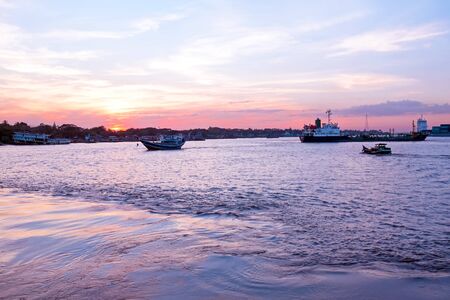 Sunset at the Yangon river in Yangon Myanmarの写真素材