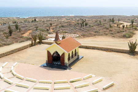 Aerial from the Alto Vista Chapel on Aruba island in the Caribbeanの写真素材
