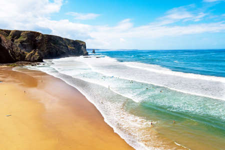 Aerial from surfing on Arrifana in Portugalの写真素材