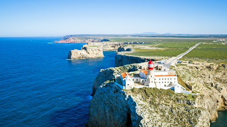 Aerial from lighthouse Cabo Vicente in Sagres Portugalの写真素材