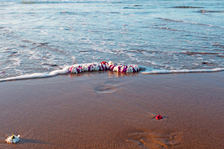 Garland on the beach at the oceanの写真素材
