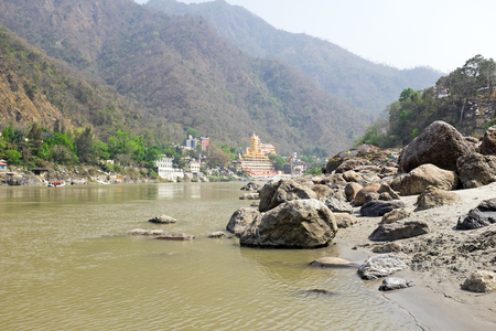 The river Ganges at Laxman Jhula in Indiaの写真素材