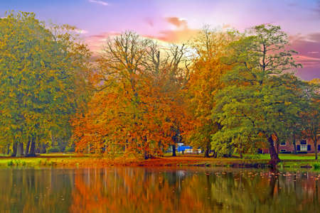 Fall in the Netherlands at sunsetの写真素材