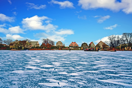 The village UItdam on a cold winter day in the Netherlandsのeditorial素材