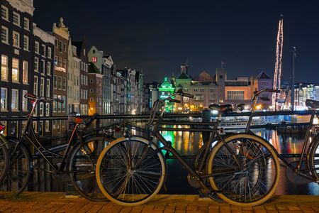 City scenic from Amsterdam in the Netherlands by nightの写真素材