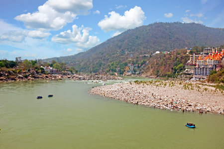 View on the river Ganges near Laxman Jhula in India