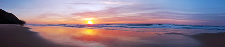 Panorama from Vale Figueiras beach in Portugal at sunset