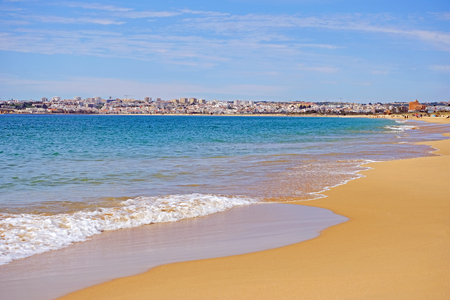 View from Meia Praia in Lagos in the Algarve Portugalの写真素材