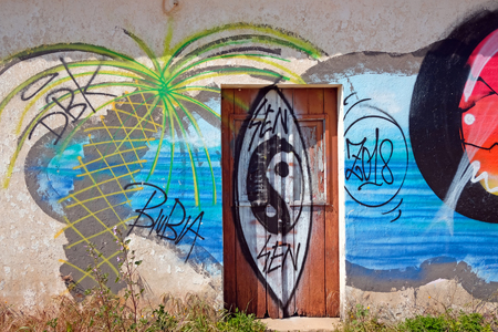 Urban graffiti on a desolated house in Portugalのeditorial素材
