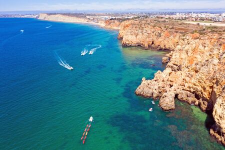 Aerial from natural rocks at Ponte Piedade in Lagos Portugalの写真素材