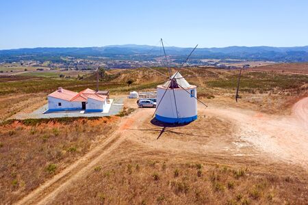 Aerial from a traditional windmill in the countryside from Portugalの写真素材
